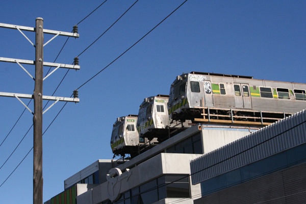 Trains on the roof in Easey Street