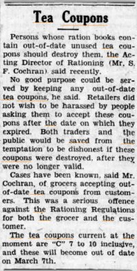 Tea coupons article, Western Herald, 5 March 1943